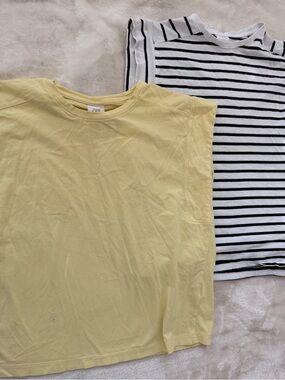 Zara Pale Yellow Tank & Black and White Striped Tee Bundle Size 11/12